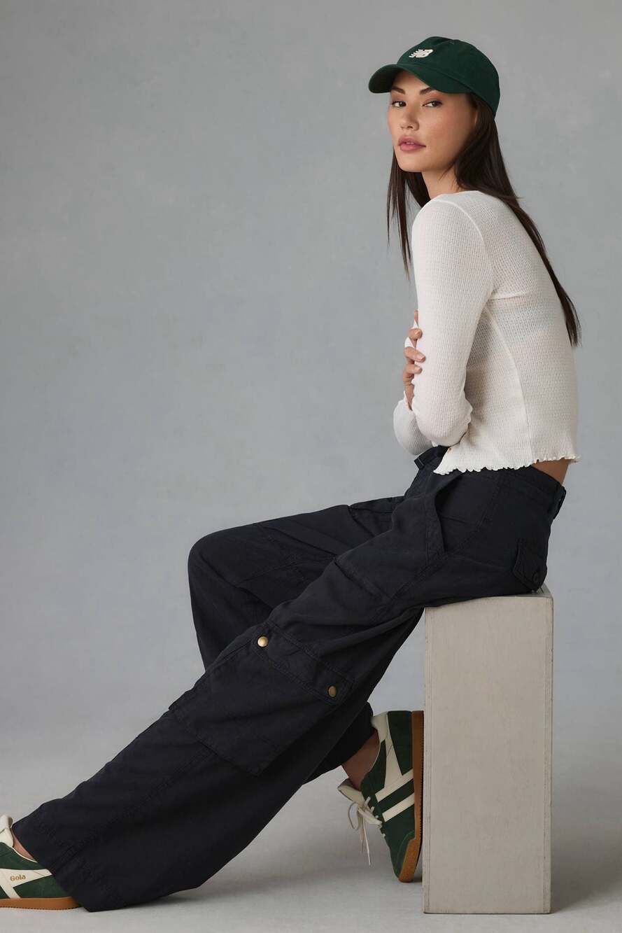 Pilcro Anthropologie Lyocell Linen Wide-Leg Cargo Pants Size 2 - Picture 2 of 11